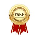 Fake rosette - golden seal with inscription Fake, falsification Royalty Free Stock Photo