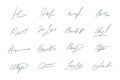 Fake Signature or Autograph Hand Drawn Style Set. Vector