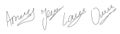 Fake signature and autograph icon. Handwritten name sketch isolated vector. Random ink scribble on paper design for