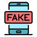 Fake smartphone news icon color outline vector