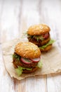 Falafel burger on a wooden rustic table