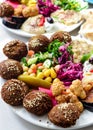 Falafel platter with hummus salad and pita bread Royalty Free Stock Photo