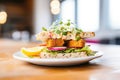 falafel sandwich, side view, sesame topping