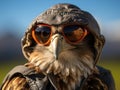 Falcon in bomber jacket ready to fly Royalty Free Stock Photo