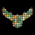 Falcon hawk bird mosaic color silhouette animal background black