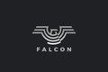 Falcon Logo Wings Geometric Heraldic Luxury Design Vector template. Eagle Hawk Bird Linear Outline Golden Logotype icon