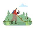 Falconry, man and falcon, flat cartoon vector illustration on white