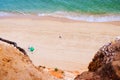 FALESIA, ALGARVE, PORTUGAL - MAI 25, 2019: View on the beach Praia da Falesia Barranco das Belharucas