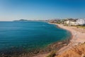 Faliraki Bay of the Mediterranean Sea in Rhodes. Royalty Free Stock Photo