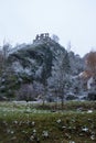 Falkenstein castle ruins on a hill with snow Royalty Free Stock Photo