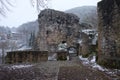 Walls in a castle ruin on a foggy winter day in Germany Royalty Free Stock Photo