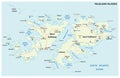 Falkland Islands, also Malvinas, political vector road map