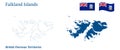 Falkland Islands map. British overseas territory in the in the South Atlantic Ocean. Islas Malvinas. Detailed blue outline and sil