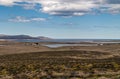 Isolated farm in wide windswept landscape on Falklands, UK