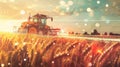 Fall agriculture fields with technology graphics. Concept of technology in agriculture