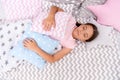 Fall asleep as fast as possible. Fall asleep faster and sleep better. Healthy sleep. Sweet dreams. Girl child lay bed Royalty Free Stock Photo