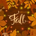 Fall autumn border frame background with leaves and light bulbs