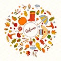 Fall autumn doodle icons round vector frame