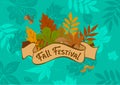 Fall autumn forest leaf festival background with vintage badge on foliage texture Royalty Free Stock Photo