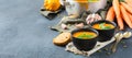 Fall autumn roasted orange pumpkin carrot soup with garlic Royalty Free Stock Photo