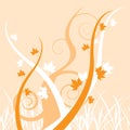 Fall background with orange spirals and oak leaves