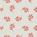 Fall beries branches pattern warm color cute seamless pattern. Autumn vibes floral leaves background.