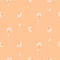 Fall beries branches pattern warm peach color cute seamless pattern. Autumn vibes floral leaves background.