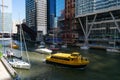 Fall Bridge Lift and Boat Run with a Yellow Water Taxi and Sailboats in Downtown Chicago