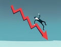 Fall of businessman with downtrend arrow. Flat vector. Concept of finance loss, bear market or bankruptcy