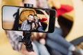 Fall camping family smartphone camera selfie