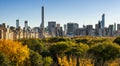 Fall in Central Park with Midtown Skyscapers. New York City Royalty Free Stock Photo
