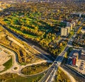 Fall in the City. Aerial View of a colorful autumn foliage surrounding a golf course in Toronto Canada suburb Royalty Free Stock Photo