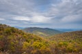 Fall color and Blue Ridge Mountains view from Skyline Drive in Shenandoah National Park, Virginia Royalty Free Stock Photo