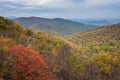 Fall color and Blue Ridge Mountains view from Skyline Drive in Shenandoah National Park, Virginia Royalty Free Stock Photo