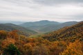 Fall color and Blue Ridge Mountains view from Skyline Drive in Shenandoah National Park, Virginia Royalty Free Stock Photo