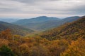 Fall color and Blue Ridge Mountains view from Skyline Drive in Shenandoah National Park, Virginia Royalty Free Stock Photo