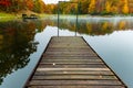 Fall Color and Fishing Pier Reflecting on Boley Lake, Royalty Free Stock Photo