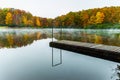 Fall Color and Fishing Pier Reflecting on Boley Lake Royalty Free Stock Photo