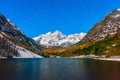 fall color at Maroon lake at night after snow in Aspen, Colorado Royalty Free Stock Photo