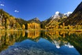 Fall color reflection on clear still lake Royalty Free Stock Photo