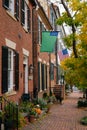 Fall color and row houses in Old Town, Alexandria, Virginia Royalty Free Stock Photo