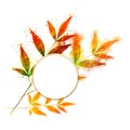 Fall colorful nandina bamboo leaf around a white circle label