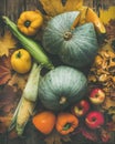 Fall colorful vegetables assortment over wooden table background Royalty Free Stock Photo