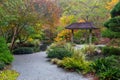 Fall colors along the path and pond at Gibbs Gardens in Georgia Royalty Free Stock Photo