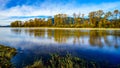 Fall Colors around Nicomen Slough, a branch of the Fraser River, as it flows through the Fraser Valley Royalty Free Stock Photo