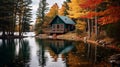 Fall colors and lake view at cozy cottage