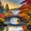 Fall Colors by the Moon Bridge in Portland Japanese Garden Royalty Free Stock Photo