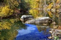 Fall Colors Orange Blue Reflection Wenatchee River Washington Royalty Free Stock Photo
