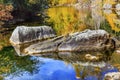 Fall Colors Orange Reflection Wenatchee River Washington Royalty Free Stock Photo