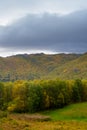 Fall colors over the Ustedalsfjorden fjord in the Buskerud region near Geilo, Norway